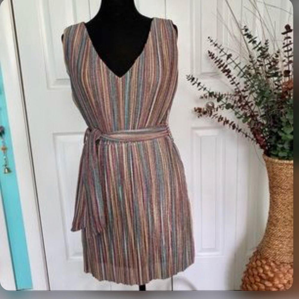 OnTwelfth | Glitter Striped Belted Dress
